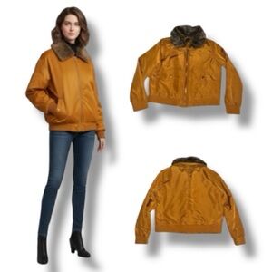Wild Fable (Kohl’s) Jacket Gold Mustard Removable Faux Fur Collar Bomber Size XL
